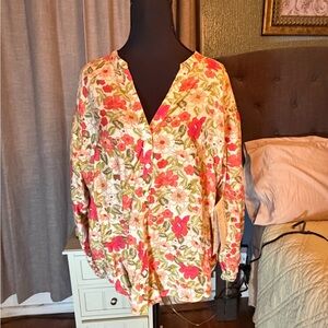 Outerknown Floral Blouse - Red and Green